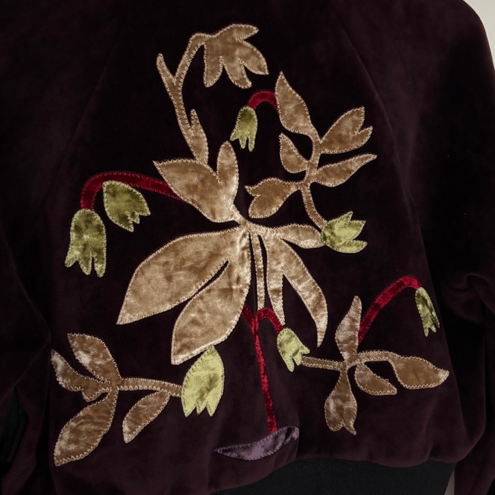 ZARA Purple Burgundy Embroidered Velvet Bomber Jacket, Shimmer Collar, Small - Picture 10 of 10